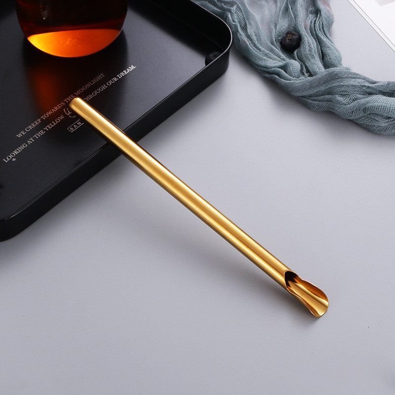 Lingură reutilizabilă convenabilă din paie inoxidabilă Durabilitate Paie de băut Lingură pentru amestecare din oțel inoxidabil Linguri creative pentru cocktail