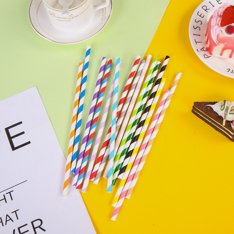 50 buc 6*197 mm Paie de hârtie de culoare de unică folosință ecologică și degradabilă Suc de paie Cocktail Băutură Decorare petrecere