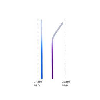 2PCS Многократна метална сламка за пиене Градиентен цвят Неръждаема стомана Прави огънати сламки с по-чиста четка Бар Парти аксесоари