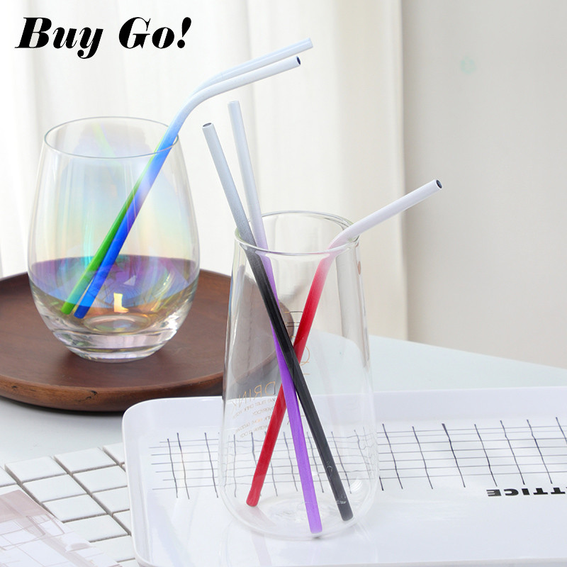 2 buc. paie reutilizabile de băut din metal, culoare gradient, din oțel inoxidabil, paie drepte îndoite cu perie de curățare, bară, accesorii de petrecere