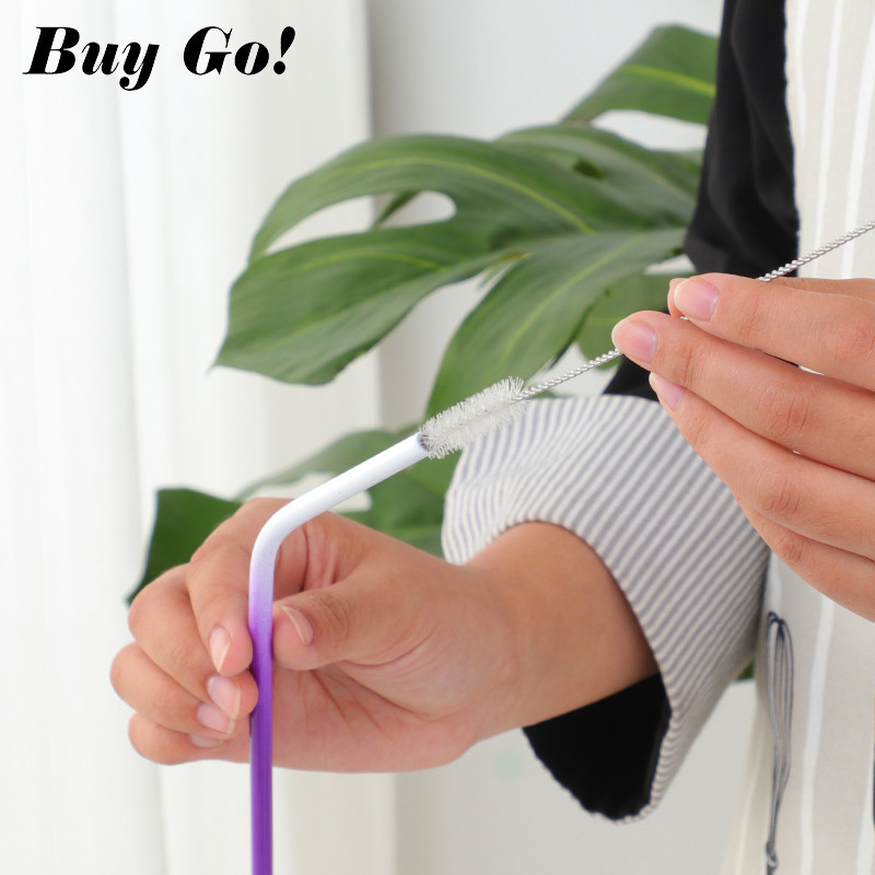 2 buc. paie reutilizabile de băut din metal, culoare gradient, din oțel inoxidabil, paie drepte îndoite cu perie de curățare, bară, accesorii de petrecere