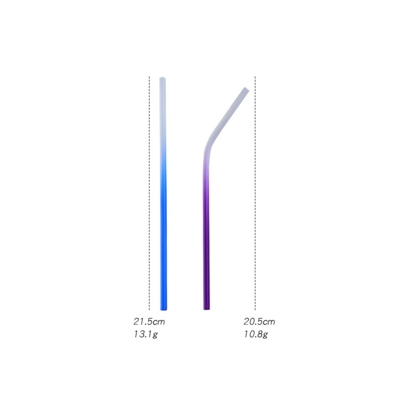 2 buc. paie reutilizabile de băut din metal, culoare gradient, din oțel inoxidabil, paie drepte îndoite cu perie de curățare, bară, accesorii de petrecere