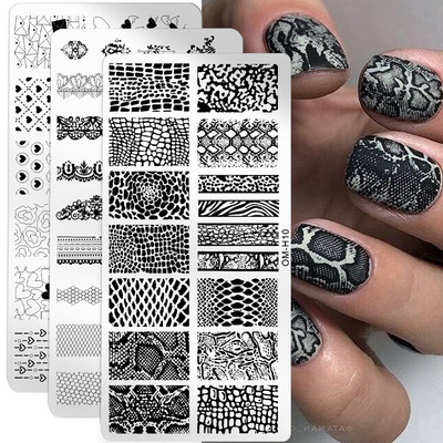 Snake Leopard Nail Stamping Plates English Letter Love Heart Leaves Flowers Design Πλάκες εκτύπωσης Nails Art Stencil Stamp Tools