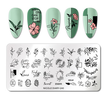 NICOLE DIARY French Line Flower Nail Stamping Plates Abstract Women Face Snake Pattern Nail Art Stamp Stencil Printing Tools
