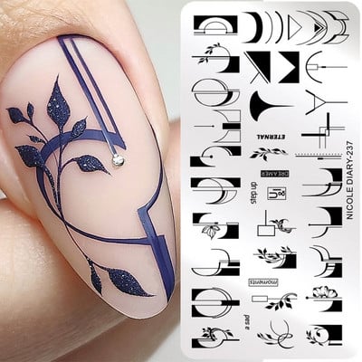 NICOLE DIARY French Line Flower Nail Stamping Plate Abstract Women Face Face Snake Pattern Nail Art Stamp Stencil Printing Tools