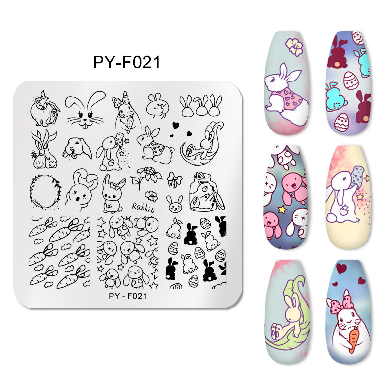 PICT YOU Rabbit Plăci de ștanțare pentru unghii, din oțel inoxidabil, model de ștampilă pentru arta unghiilor, bricolaj pentru instrumente pentru șablon de unghii