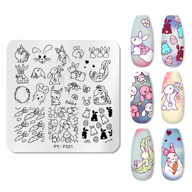 PICT YOU Rabbit Plăci de ștanțare pentru unghii, din oțel inoxidabil, model de ștampilă pentru arta unghiilor, bricolaj pentru instrumente pentru șablon de unghii