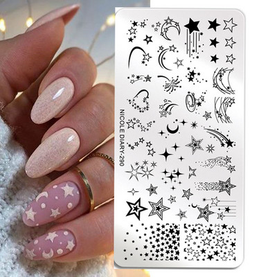 NICOLE DIARY-290 Rectangle Space Planet Moon Star Nail Stamping Plates Stamp Stamp Stamp από ανοξείδωτο ατσάλι Loving Heart