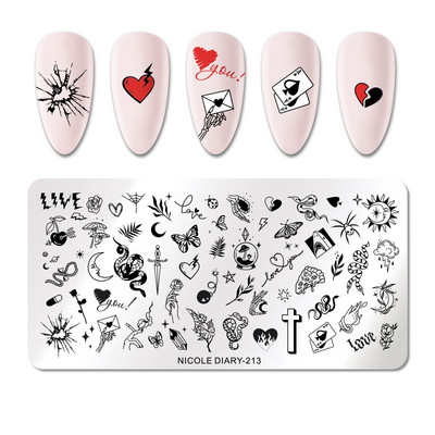 NICOLE DIARY-290 Rectangle Space Planet Moon Star Nail Stamping Plates Stamp Stamp Stamp από ανοξείδωτο ατσάλι Loving Heart