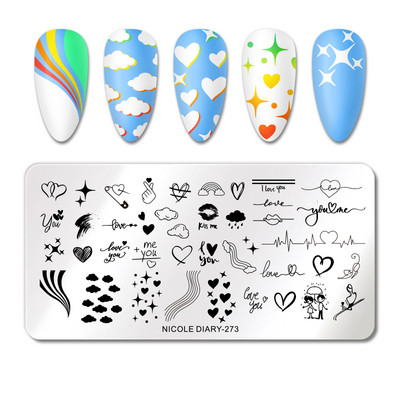 NICOLE DIARY-290 Rectangle Space Planet Moon Star Nail Stamping Plates Stamp Stamp Stamp από ανοξείδωτο ατσάλι Loving Heart