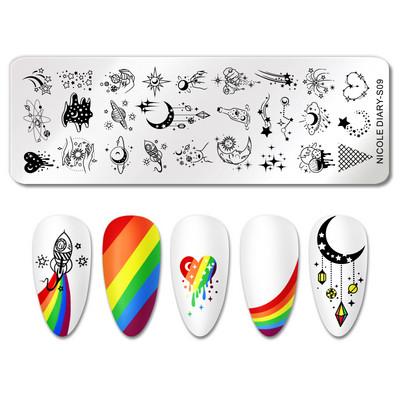 NICOLE DIARY-290 Rectangle Space Planet Moon Star Nail Stamping Plates Stamp Stamp Stamp από ανοξείδωτο ατσάλι Loving Heart