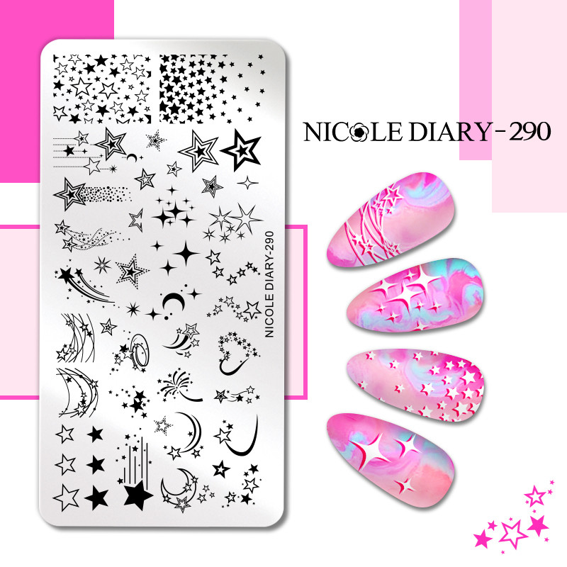 NICOLE DIARY-290 Dreptunghi Space Planet Moon Star Placi de ștanțare a unghiilor Oțel inoxidabil Loving Heart Nail Stamp Stencil