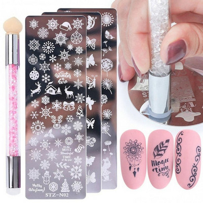 Nail Templates+Art Pen Double-Sided Head Stamper Polishing Painting Drawing Manicure Nail Art Pen Tool Manicure Decor 2021 NEW