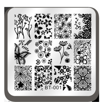 1 ΤΜ 6*6 εκ. Πρότυπα για τέχνη νυχιών Σχέδιο πλάκας σφράγισης Λουλούδι πεταλούδα Γυαλί θερμοκρασίας Πρότυπα σφραγίδας δαντέλας Πλάκες διακόσμηση εικόνας