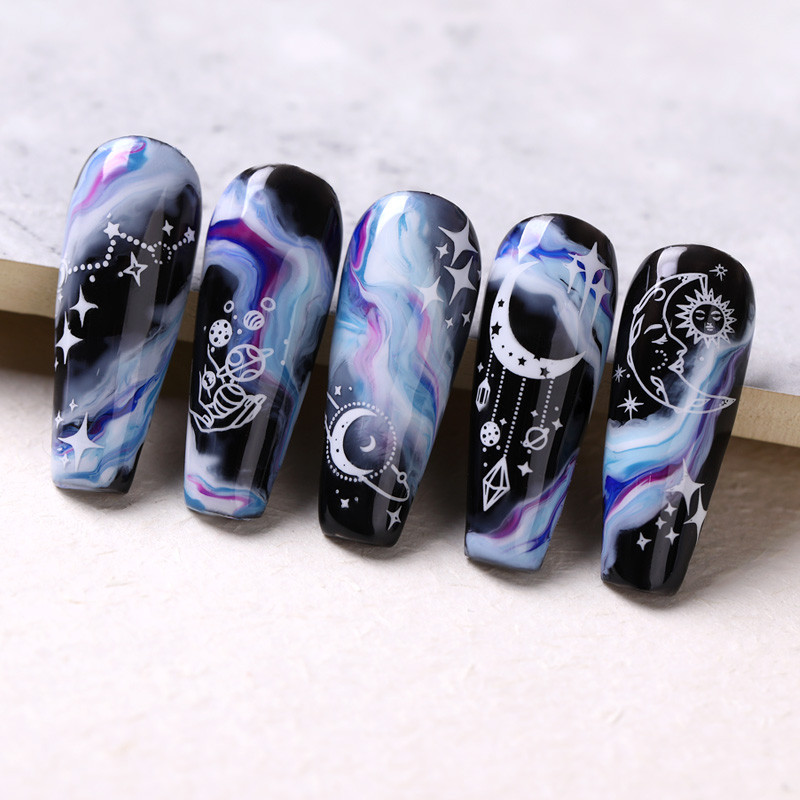 NICOLE DIARY Space Planet Moon Star Plăci de ștanțare a unghiilor Flori geometrice Șablon de ștampilă de frunze Instrumente pentru șablon de imprimare