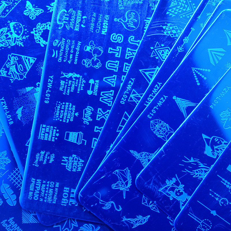 Șablon de manichiură Șablon de imprimare din plăci de oțel Linie geometrică Literă unghii animale Imprimare prin transfer de artă Instrumente decorative pentru unghii