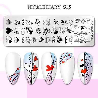NICOLE DIARY Πλάκες σφράγισης νυχιών Leopard Zebra Εικόνα εκτύπωσης από ανοξείδωτο ατσάλι Στένσιλ λουλουδιών γραμμής καρδιάς για πρότυπα βερνικιών νυχιών