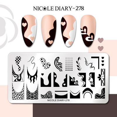NICOLE DIARY Πλάκες σφράγισης νυχιών Leopard Zebra Εικόνα εκτύπωσης από ανοξείδωτο ατσάλι Στένσιλ λουλουδιών γραμμής καρδιάς για πρότυπα βερνικιών νυχιών