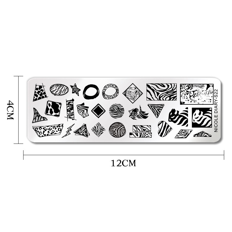 NICOLE DIARY Plăci de ștanțare a unghiilor Imagine cu imprimare cu zebră leopard Șabloane cu flori din oțel inoxidabil linia inimii pentru șabloane de lac de unghii