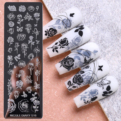 NICOLE DIARY Marble Blooming Stamping Plates Stripe Line Wave Stamping for Nails Art Stamp Stamp Stencil