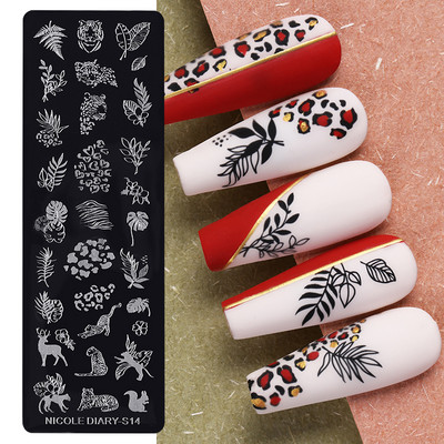 NICOLE DIARY Marble Blooming Stamping Plates Stripe Line Wave Stamping for Nails Art Stamp Stamp Stencil