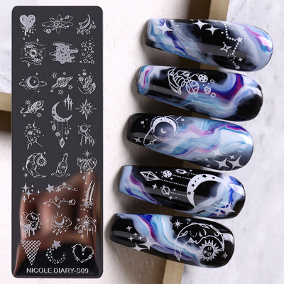 NICOLE DIARY Marble Blooming Stamping Plates Stripe Line Wave Stamping for Nails Art Stamp Stamp Stencil