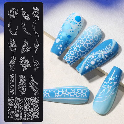 NICOLE DIARY Marble Blooming Stamping Plates Stripe Line Wave Stamping for Nails Art Stamp Stamp Stencil