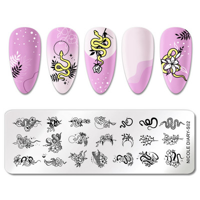 NICOLE DIARY Marble Blooming Stamping Plates Stripe Line Wave Stamping for Nails Art Stamp Stamp Stencil