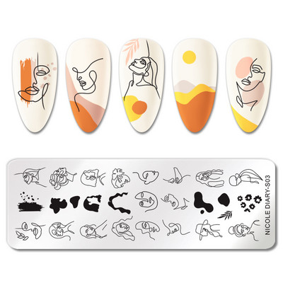 NICOLE DIARY Marble Blooming Stamping Plates Stripe Line Wave Stamping for Nails Art Stamp Stamp Stencil