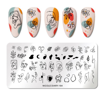 NICOLE DIARY Marble Blooming Stamping Plates Stripe Line Wave Stamping for Nails Art Stamp Stamp Stencil