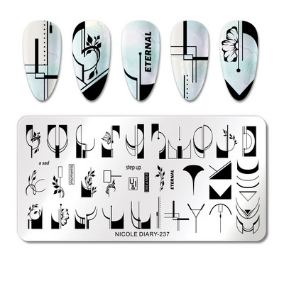 NICOLE DIARY Marble Blooming Stamping Plates Stripe Line Wave Stamping for Nails Art Stamp Stamp Stencil