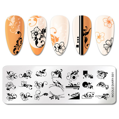 NICOLE DIARY Marble Blooming Stamping Plates Stripe Line Wave Stamping for Nails Art Stamp Stamp Stencil