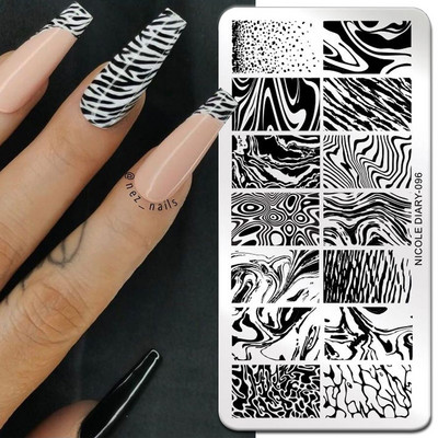 NICOLE DIARY Marble Blooming Stamping Plates Stripe Line Wave Stamping for Nails Art Stamp Stamp Stencil