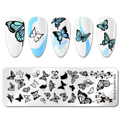 NICOLE DIARY Marble Blooming Stamping Plates Stripe Line Wave Stamping for Nails Art Stamp Stamp Stencil