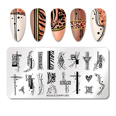 NICOLE DIARY Marble Blooming Stamping Plates Stripe Line Wave Stamping for Nails Art Stamp Stamp Stencil