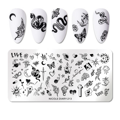 NICOLE DIARY Marble Blooming Stamping Plates Stripe Line Wave Stamping for Nails Art Stamp Stamp Stencil