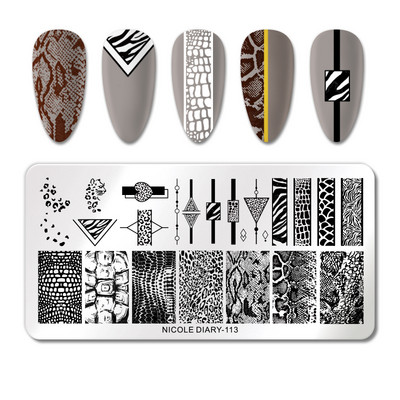 NICOLE DIARY Marble Blooming Stamping Plates Stripe Line Wave Stamping for Nails Art Stamp Stamp Stencil