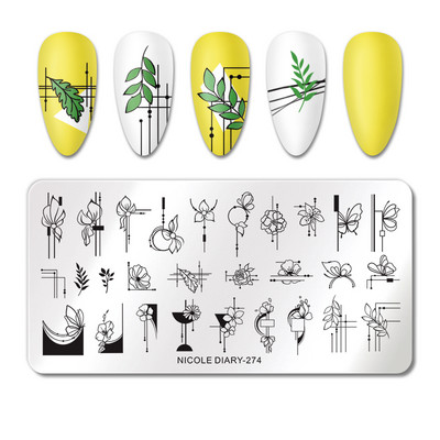 NICOLE DIARY Marble Blooming Stamping Plates Stripe Line Wave Stamping for Nails Art Stamp Stamp Stencil