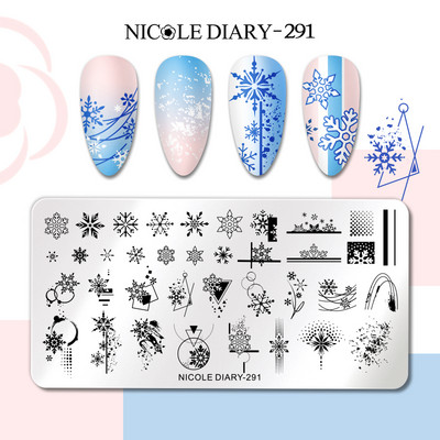 NICOLE DIARY Marble Blooming Stamping Plates Stripe Line Wave Stamping for Nails Art Stamp Stamp Stencil
