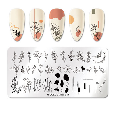 NICOLE DIARY Marble Blooming Stamping Plates Stripe Line Wave Stamping for Nails Art Stamp Stamp Stencil