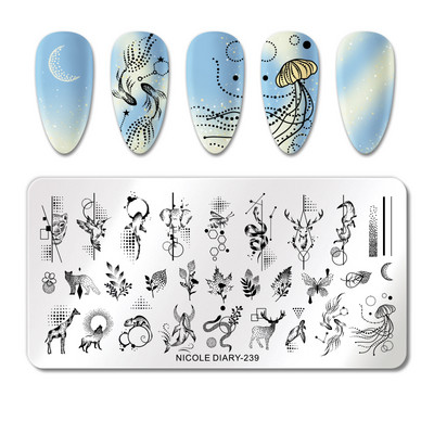 NICOLE DIARY Marble Blooming Stamping Plates Stripe Line Wave Stamping for Nails Art Stamp Stamp Stencil
