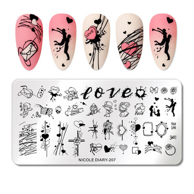 NICOLE DIARY Marble Blooming Stamping Plates Stripe Line Wave Stamping for Nails Art Stamp Stamp Stencil