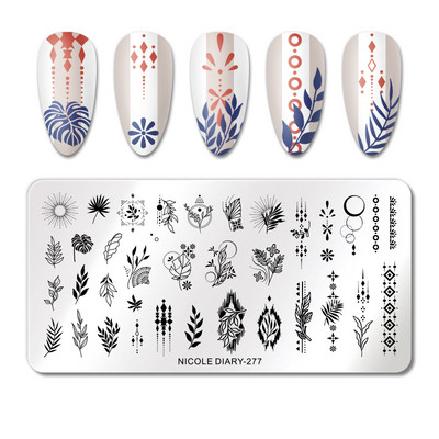 NICOLE DIARY Marble Blooming Stamping Plates Stripe Line Wave Stamping for Nails Art Stamp Stamp Stencil