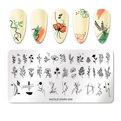 NICOLE DIARY Marble Blooming Stamping Plates Stripe Line Wave Stamping for Nails Art Stamp Stamp Stencil