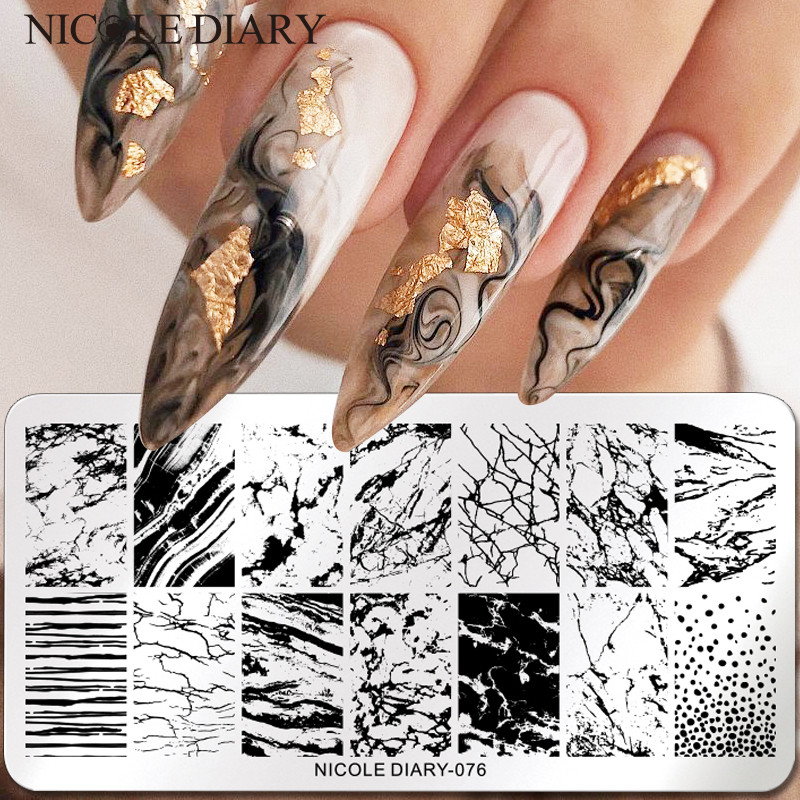 NICOLE DIARY Mramor Blooming Stamping Ploče Stripe Line Wave Stamping za nokte Manikura Umjetnički pečat Predložak Šablon za ispis