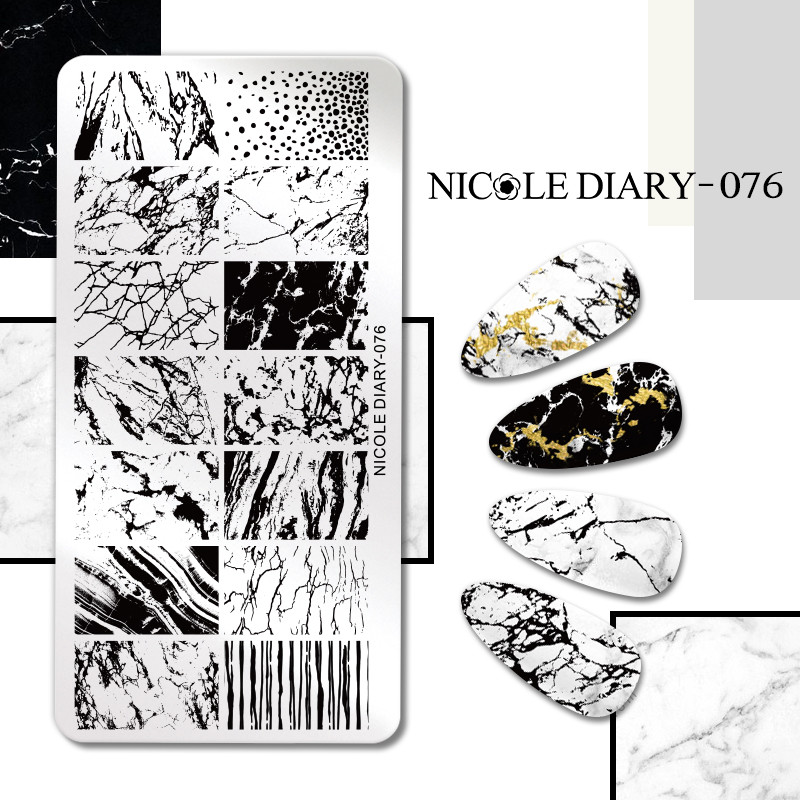 NICOLE DIARY Mramor Blooming Stamping Ploče Stripe Line Wave Stamping za nokte Manikura Umjetnički pečat Predložak Šablon za ispis