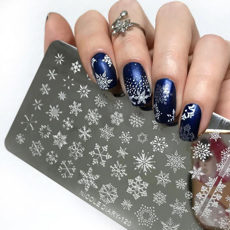 NICOLE DIARY Flori de fulg de nea Plăci de ștanțare a unghiilor Fete tinere Șabloane de ștampile pentru imagini de față Instrumente pentru șabloane de imprimare Toamnă Iarnă