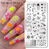 NICOLE DIARY Star Moon Nail Stamping Plate Space Planet Abstract Face Printing Stencil Μανικιούρ Πρότυπα σφραγίδων τέχνης Εργαλείο νυχιών