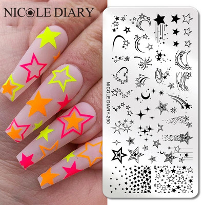 NICOLE DIARY Star Moon Nail Stamping Plate Space Planet Abstract Face Printing Stencil Μανικιούρ Πρότυπα σφραγίδων τέχνης Εργαλείο νυχιών