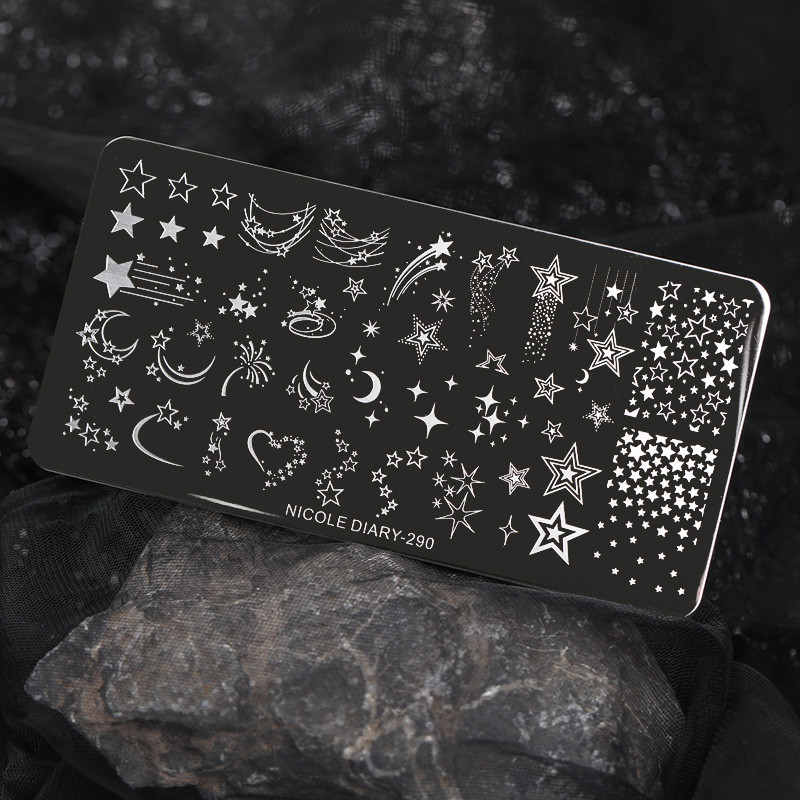 NICOLE DIARY Star Moon Plăci de ștanțare a unghiilor Space Planet Șabloane de imprimare abstracte a feței Manichiură Artă Șabloane de ștampilă Instrument de unghii